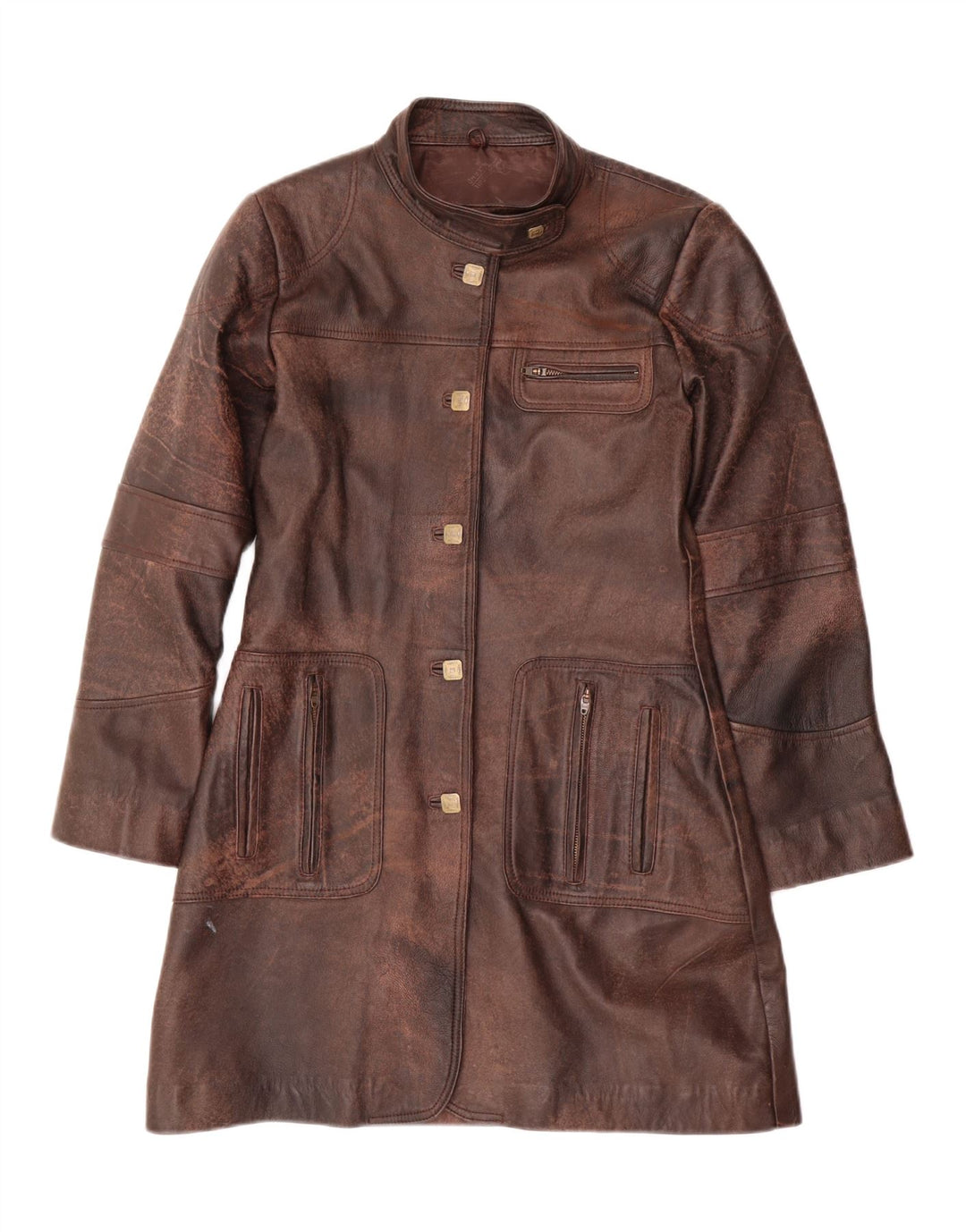 Vintage mujer cuero abrigo Reino Unido 14 cuero marrón medio