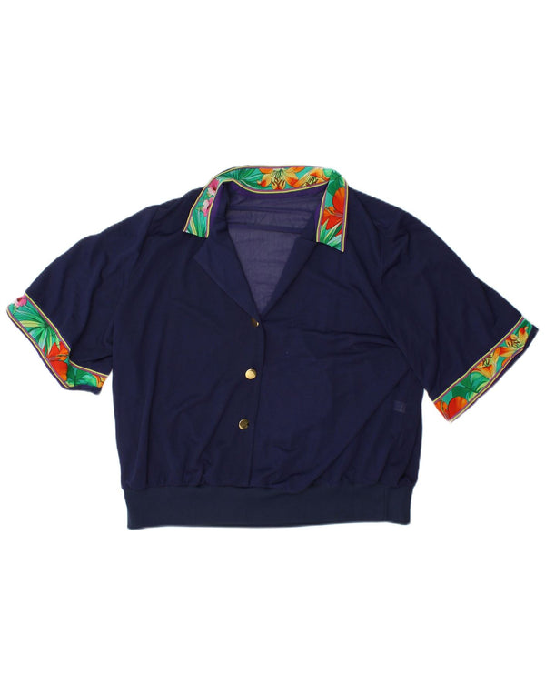 VINTAGE Blusa corta para mujer Top IT 48 XL Azul marino Floral