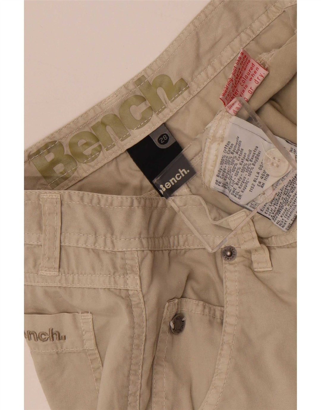 Pantalones cortos chinos Bench para hombre W28 Small Beige Cotton