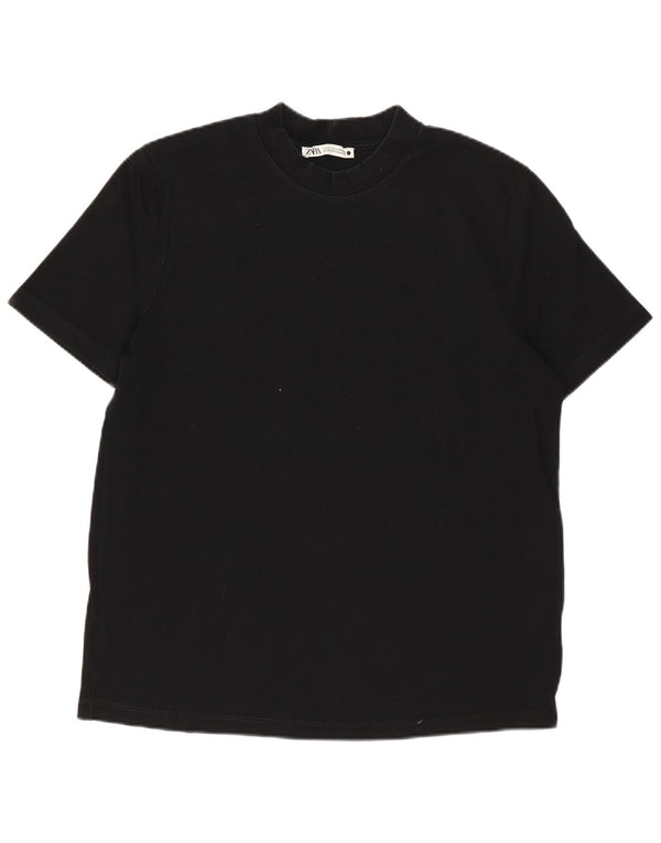 ZARA Mujer Camiseta Top UK 10 Small Negro Algodón