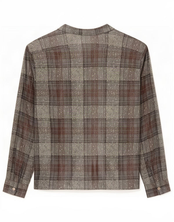 Blusa vintage de manga larga para mujer EU 42 Seda a cuadros gris grande