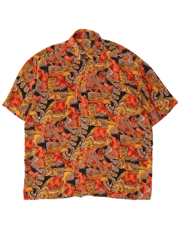 Vintage hombres patrón abstracto camisa de manga corta grande multicolor