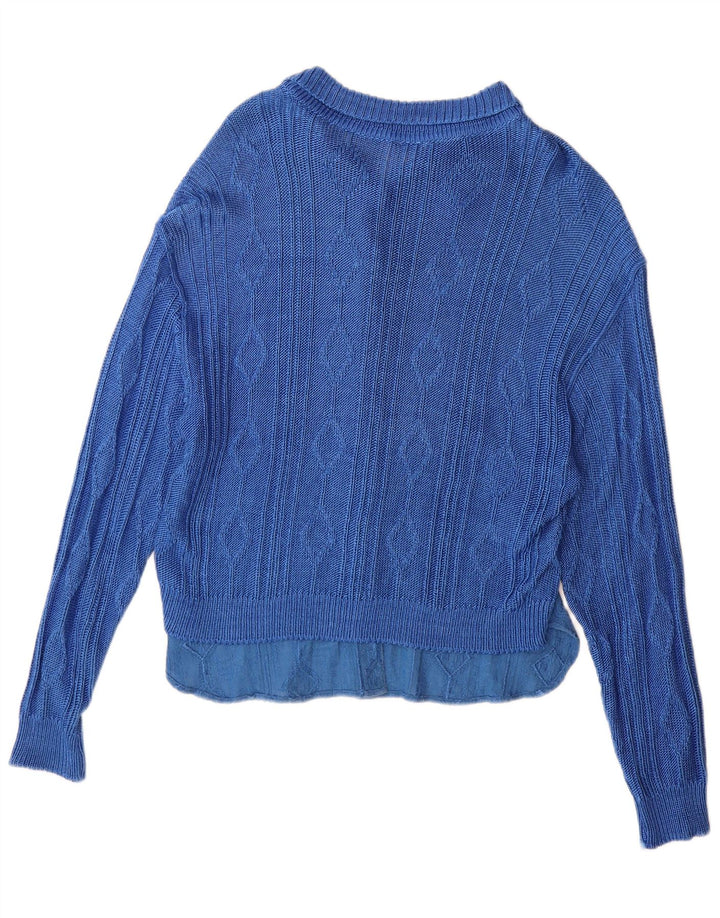 Vintage mujer Cardigan suéter IT 44 Viscosa geométrica azul medio