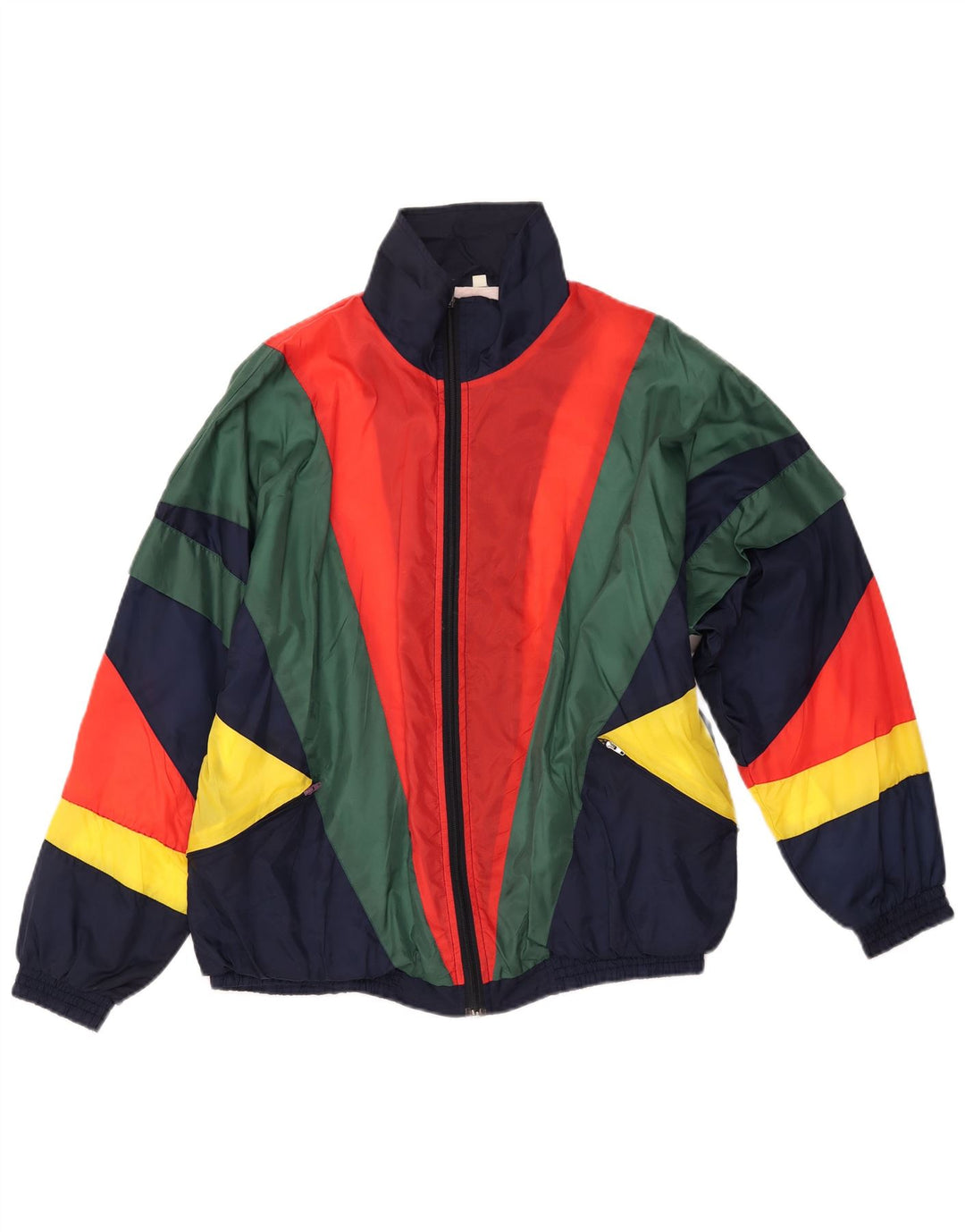 VINTAGE Chaqueta superior de chándal para hombre Bloque de color multicolor grande