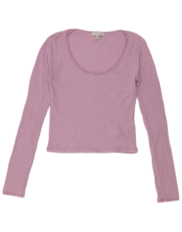 Topshop Top corto para mujer de manga larga UK 10 Small Pink Cotton