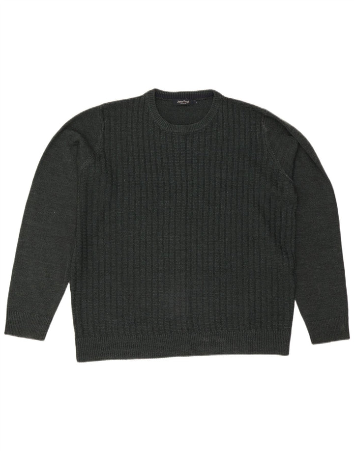 JAMES PRINGLE Jersey de cuello redondo para hombre, acrílico verde grande