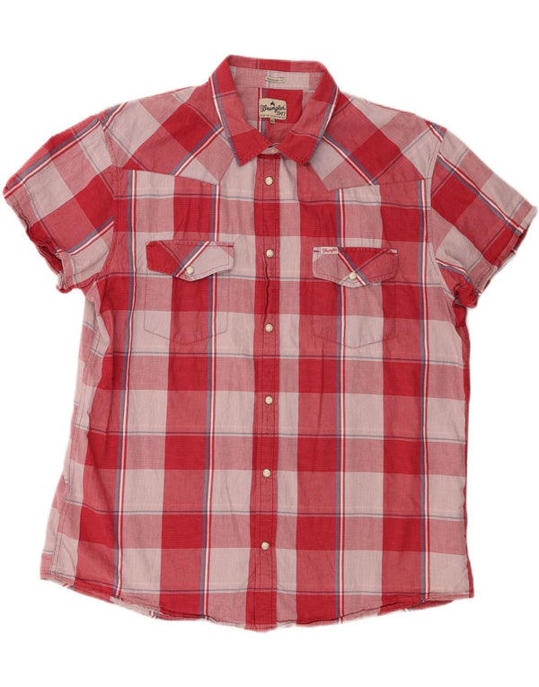 WRANGLER Camisa de Manga Corta Regular Fit para Hombre 3XL Algodón a Cuadros Rosa