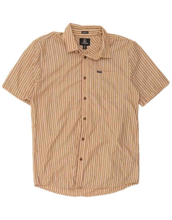 Camisa Volcom de manga corta con corte clásico y poliéster a rayas en color beige medio