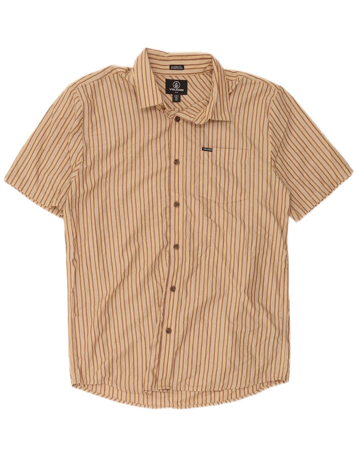 Camisa Volcom de manga corta con corte clásico y poliéster a rayas en color beige medio