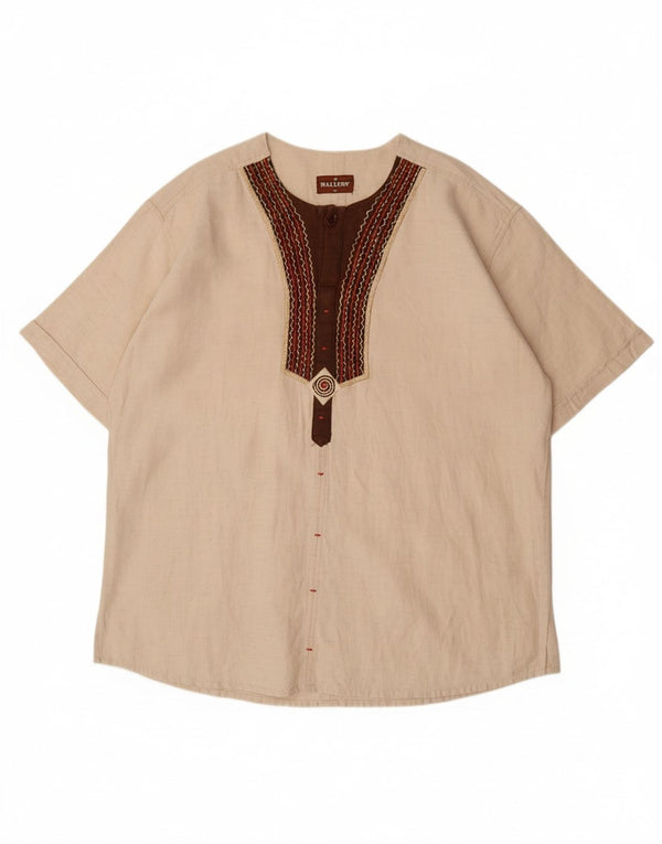 VINTAGE Camisa tipo jersey de manga corta para hombre XL Bloque de color beige