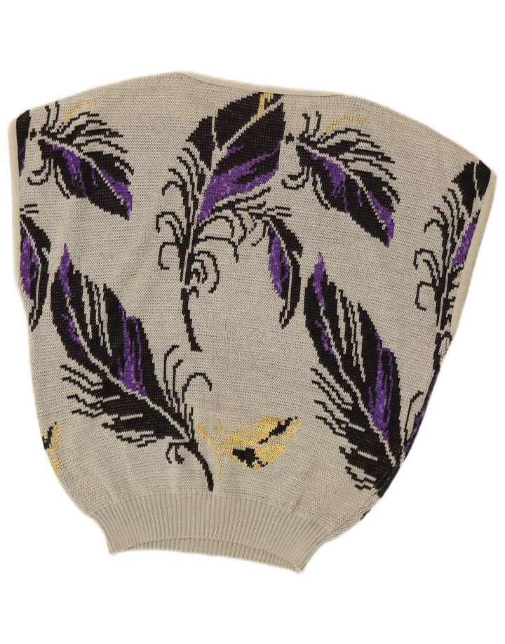 VINTAGE mujer sin mangas barco cuello jersey suéter Reino Unido 14 grande gris floral