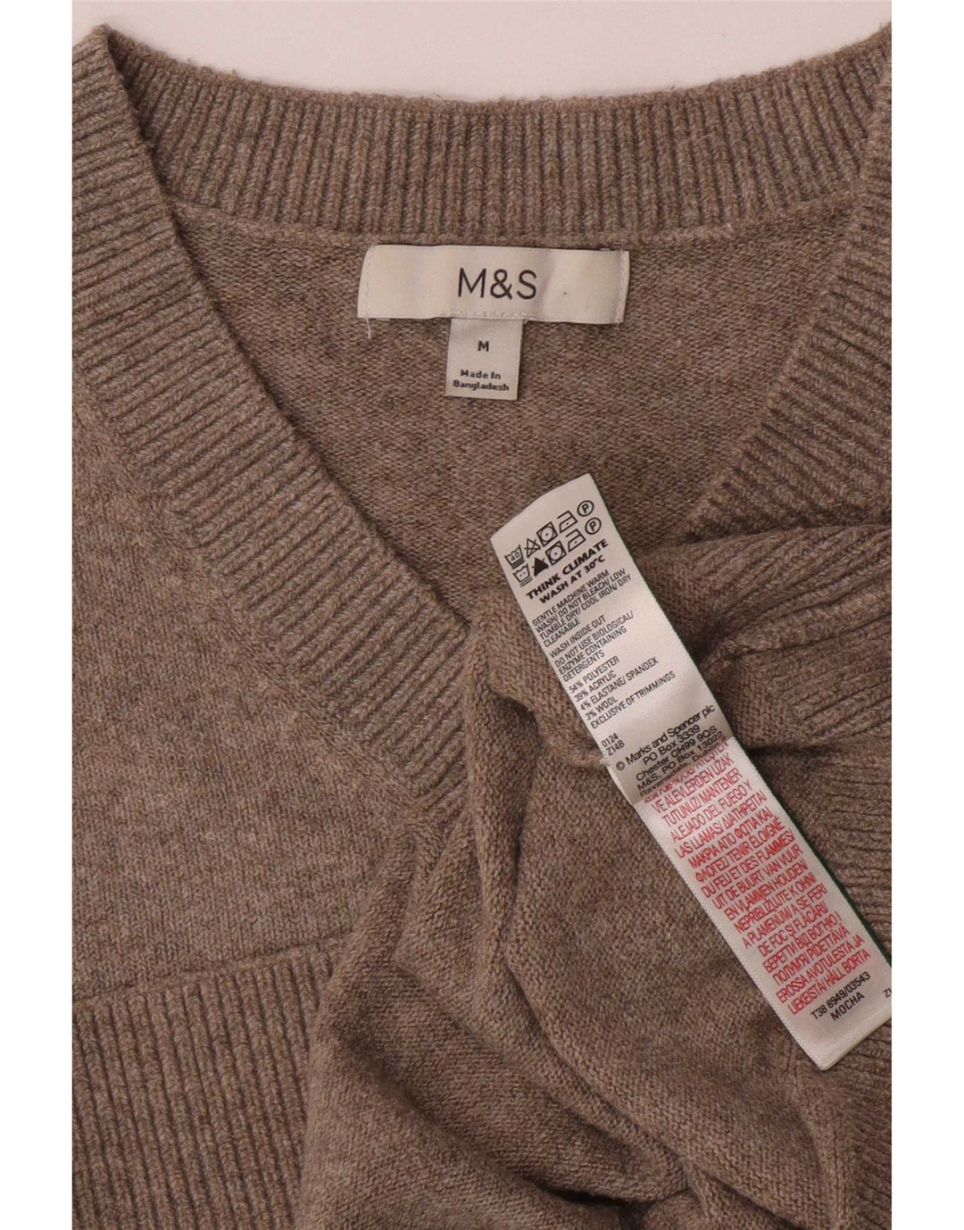 Marks & Spencer Jersey con cuello en V para mujer UK 44 Poliéster gris medio