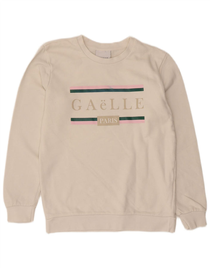 Gaelle - Sudadera gráfica para mujer, talla 40, tamaño mediano, algodón blanco