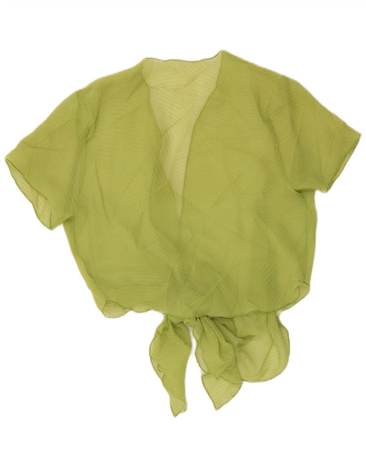 Vintage mujer crop front tie ver a través de la parte superior Reino Unido 14 rayas verdes medianas