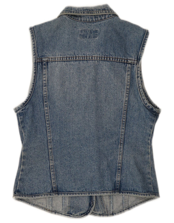 Vintage mujer denim chaleco Reino Unido 12 algodón azul medio