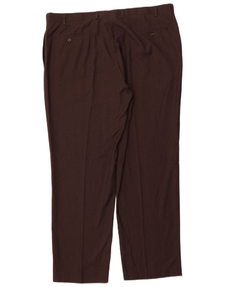 Ralph Lauren Pantalón de traje recto para hombre W42 L32 Poliéster a cuadros marrón