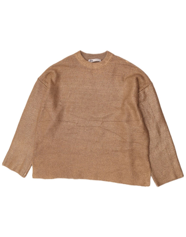 Zara Mujer Suéter De Cuello Redondo De Gran Tamaño UK 10 Small Beige Acrílico
