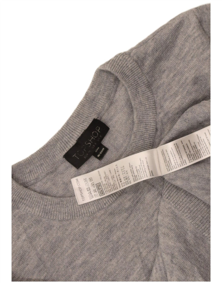 Topshop Womens Crop Crew Neck Jumper Sweater UK 8 Small Grey Polyester