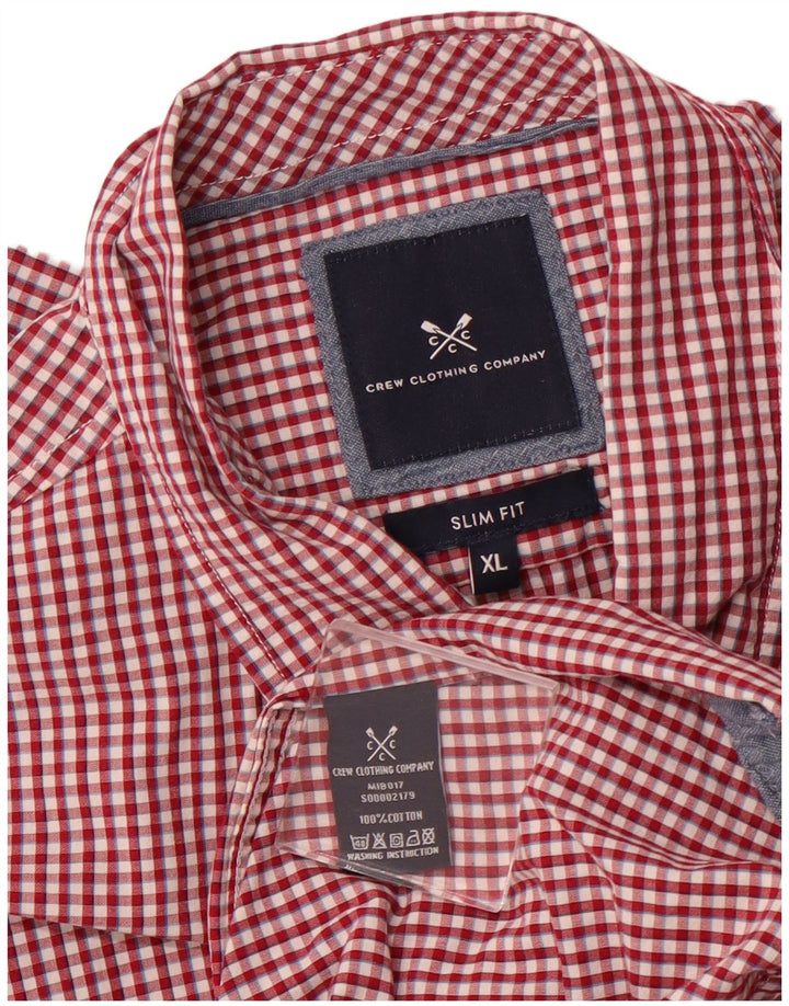 CREW CLOTHING Camisa ajustada para hombre XL Algodón a cuadros rojos