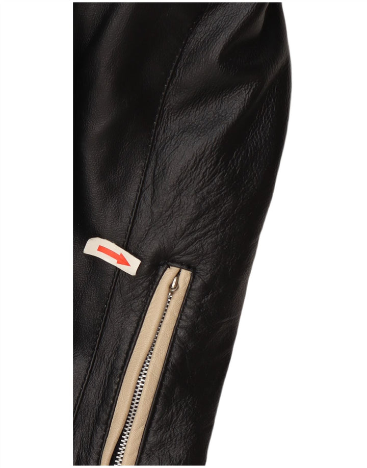 Chaqueta de cuero vintage para mujer IT 48 XL Bloque de color negro