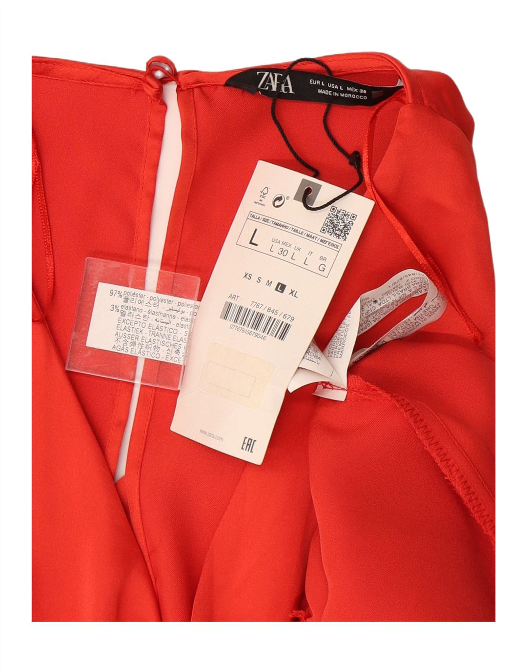 ZARA Vestido largo de manga 3/4 para mujer UK 46 Grande Naranja Poliéster