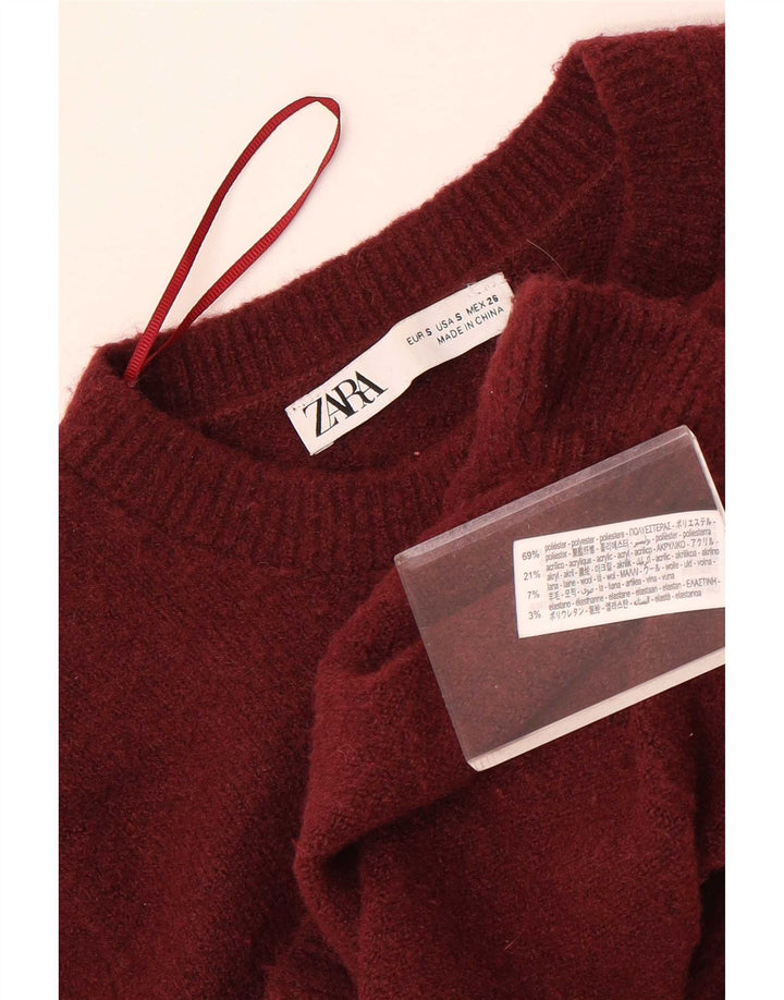 Zara Mujer Crop Cardigan Suéter UK 10 Pequeño Granate Poliéster
