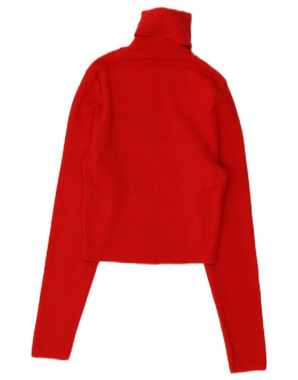 Zara Mujer Crop Roll Neck Jumper Sweater UK 12 Medium Red Viscosa