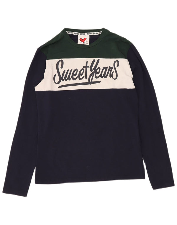 SWEET YEARS Top gráfico para mujer de manga larga UK 40 XL Azul marino Colorblock
