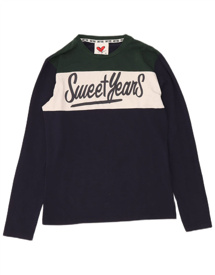 SWEET YEARS Top gráfico para mujer de manga larga UK 40 XL Azul marino Colorblock