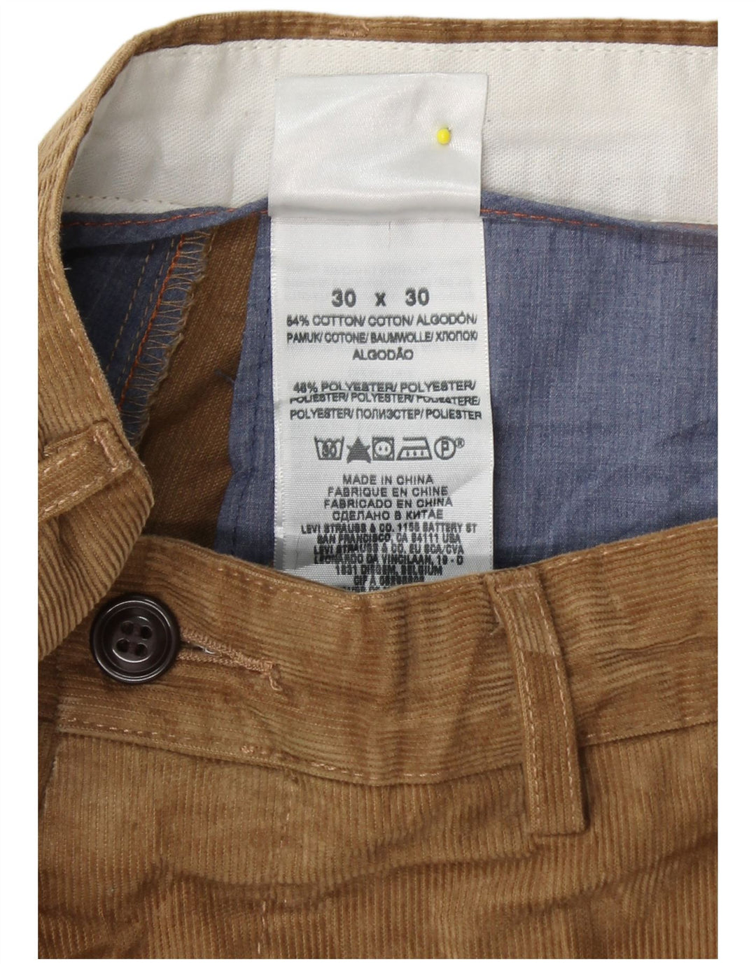 DOCKERS Pantalón recto de pana para hombre W30 L30 Algodón beige