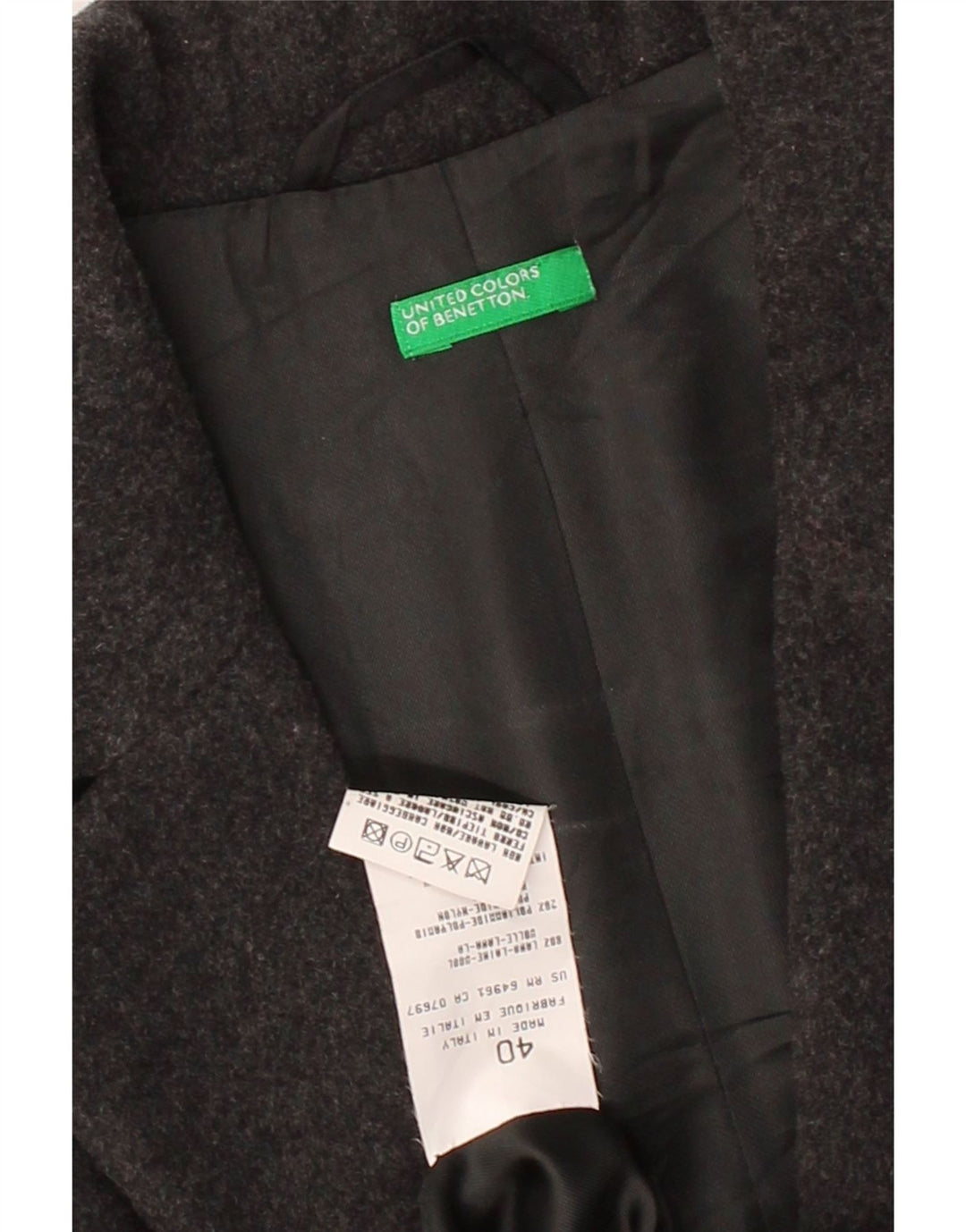 BENETTON Womens Overcoat IT 40 Small Grey Wool