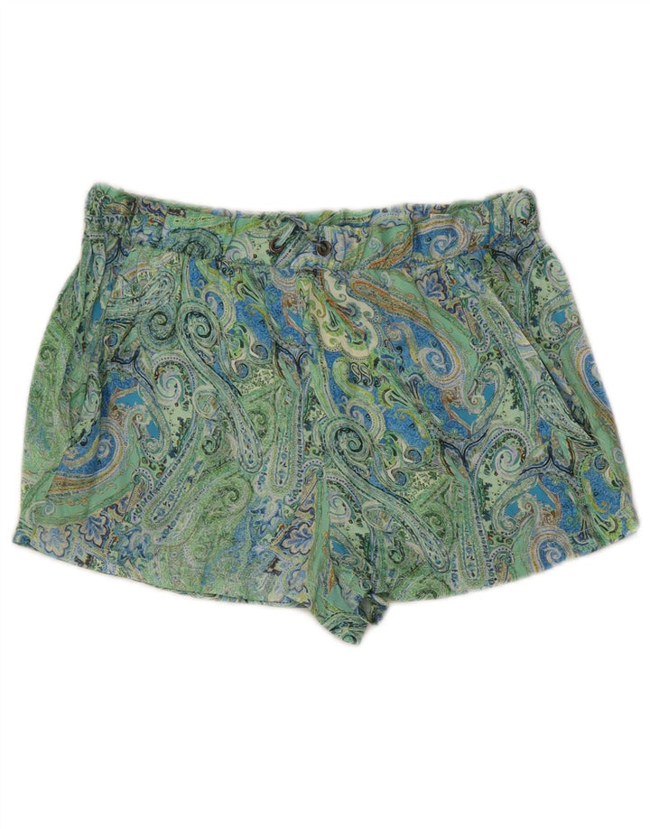 Zara Mujer Hot Pants Medium W28 Verde Paisley Poliéster