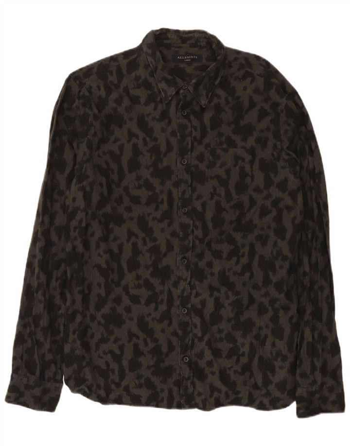 All Saints Camisa con estampado abstracto para hombre, algodón negro grande