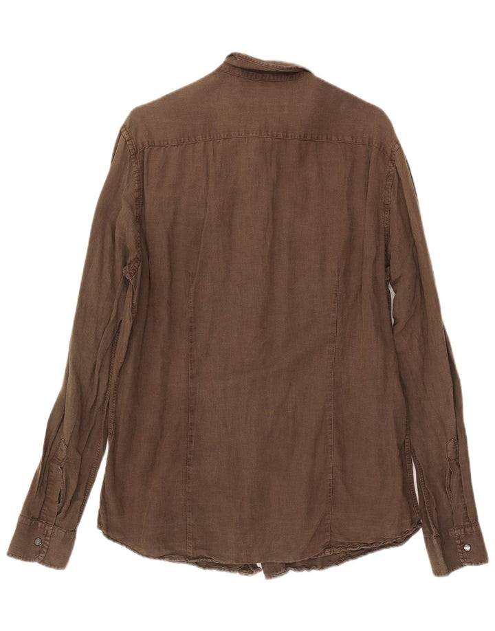 Camisa Trussardi Hombre Large Lino Caqui