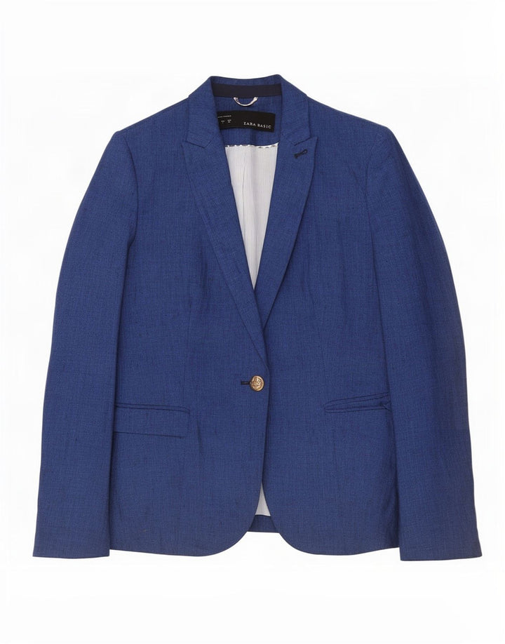 Zara Chaqueta Blazer De 1 Botón para Mujer UK 10 Small Azul Marino Algodón