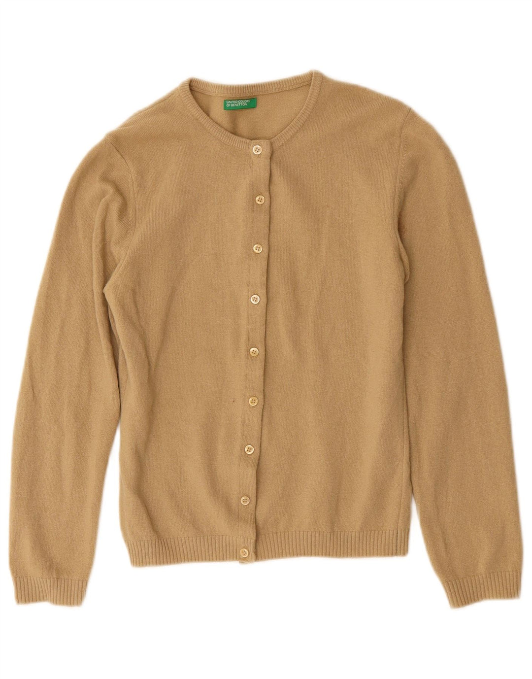 BENETTON Suéter Cárdigan para Mujer UK 10 Small Beige Lana Virgen