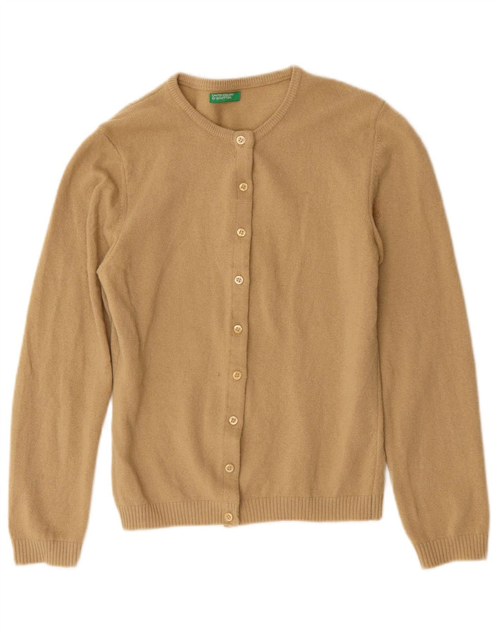BENETTON Suéter Cárdigan para Mujer UK 10 Small Beige Lana Virgen