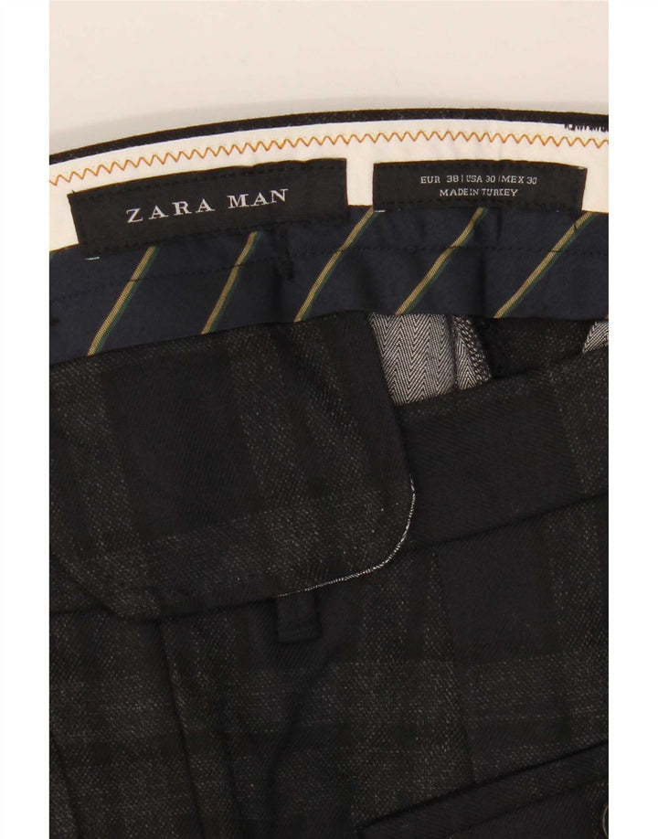 Zara Mens Slim Cropped Pantalones EU 38 Small W30 L25 Gris Cuadro Poliéster