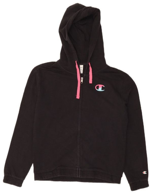 CHAMPION Womens Zip Hoodie Sweater UK 14 Medium Black Cotton