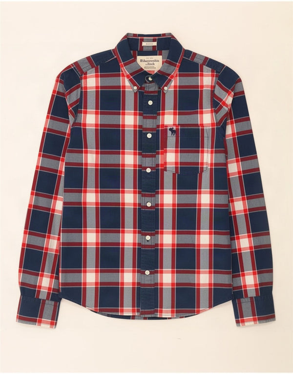 Abercrombie & Fitch - Camisa para hombre de algodón a cuadros azul marino mediano