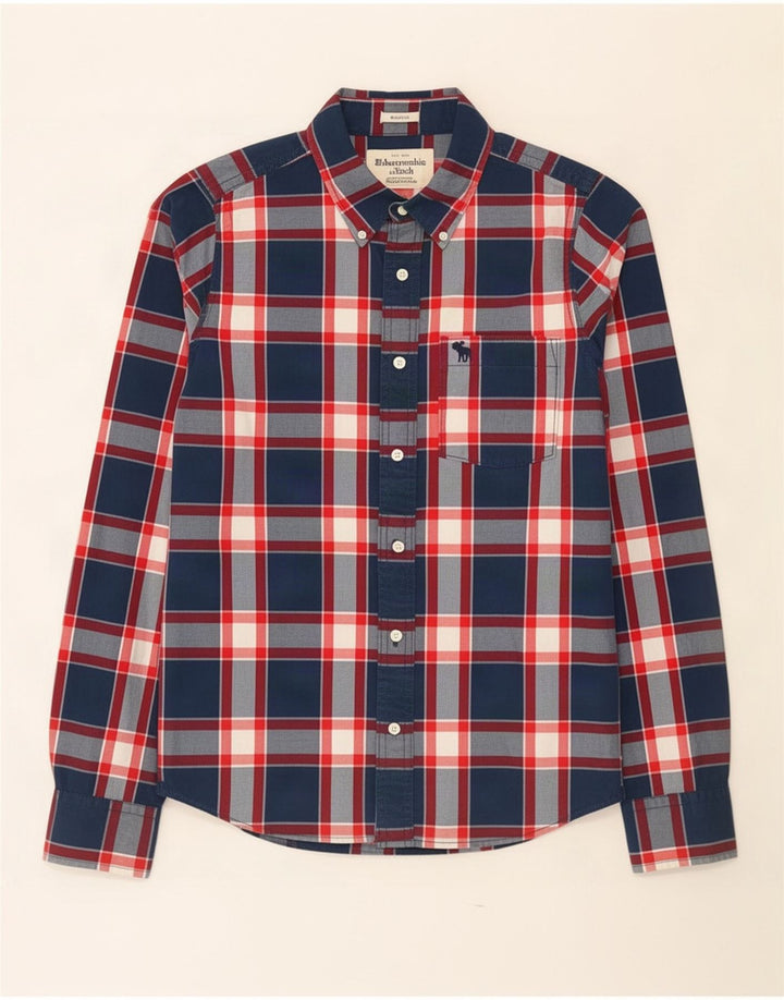 Abercrombie & Fitch - Camisa para hombre de algodón a cuadros azul marino mediano