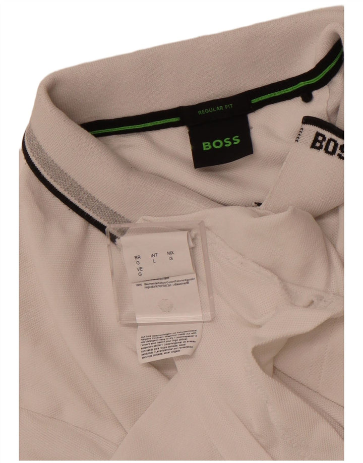 HUGO BOSS Polo de corte regular para hombre de algodón blanco grande