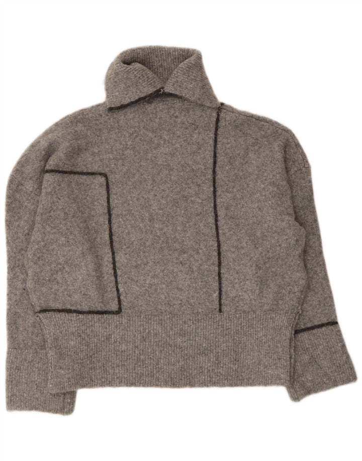 Zara Mujer Oversize Roll Neck Jumper Sweater UK 10 Small Gris Acrílico