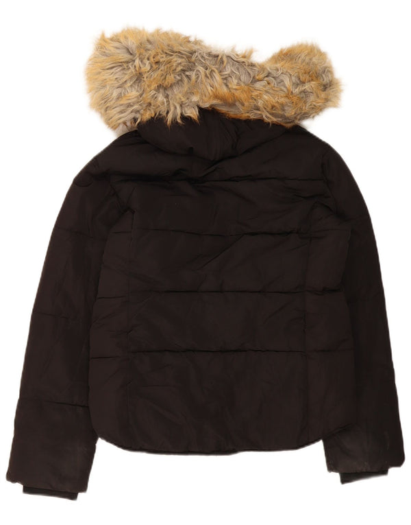 Topshop Chaqueta acolchada extragrande con capucha para mujer UK 4 XS Poliéster negro