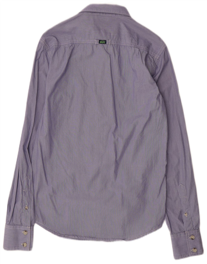 SUPERDRY Hombre Camisa Small Azul Rayas Algodón