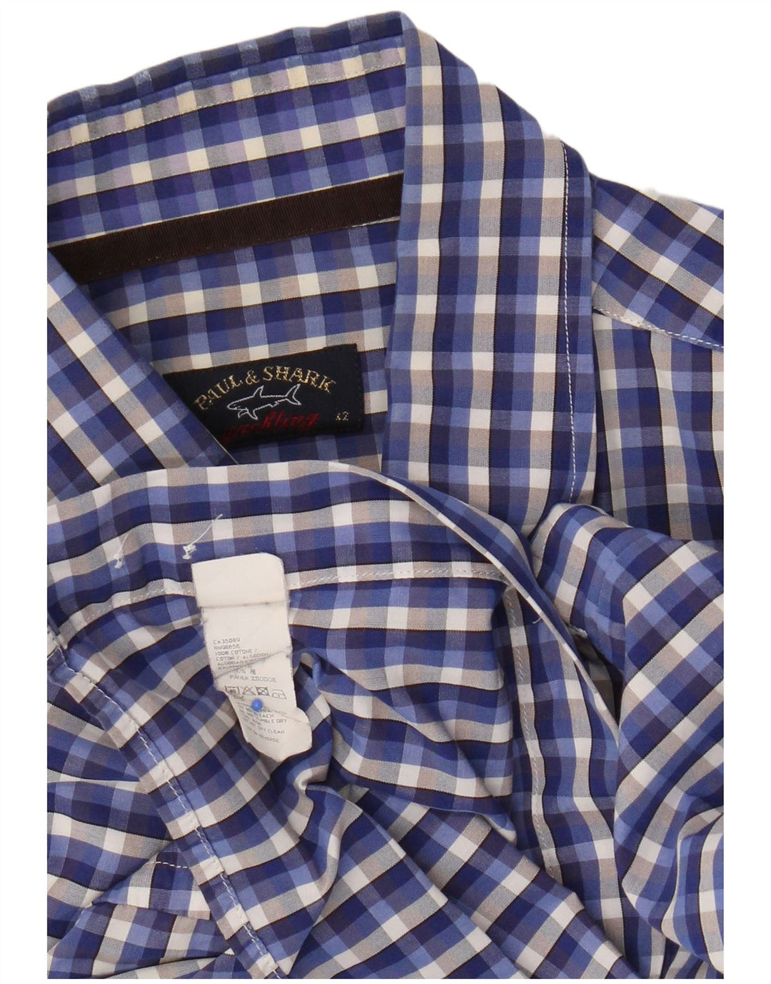 Paul & Shark Camisa para hombre Talla 42 Algodón a cuadros azul grande