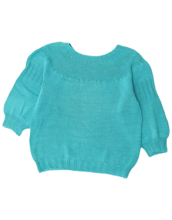 Vintage Womens 3/4 Sleeve Boat Neck Jumper Sweater UK 12 Medium Blue