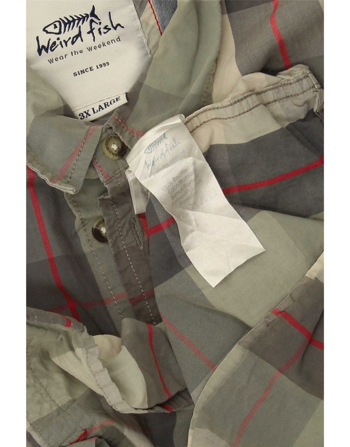 Weird Fish Camisa de manga corta para hombre, talla 3XL, algodón a cuadros caqui
