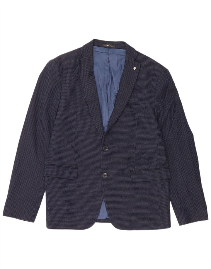 Zara Chaqueta tipo blazer de 2 botones para hombre EU 52 Grande Azul marino Algodón