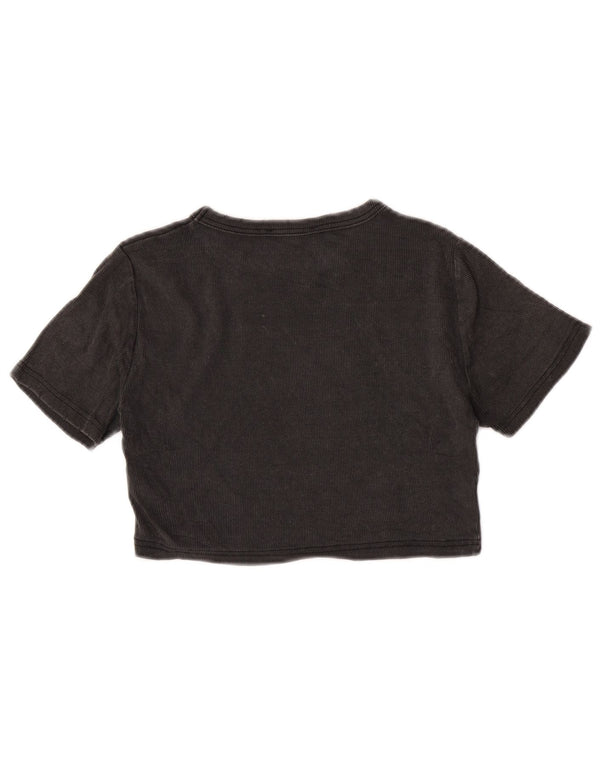 Zara Mujer Crop Camiseta Top UK 44 Grande Gris Algodón